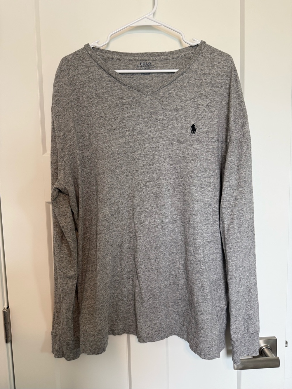 Polo by Ralph Lauren Heather Gray V-Neck Long Sleeve Tee - Picture 1 of 6